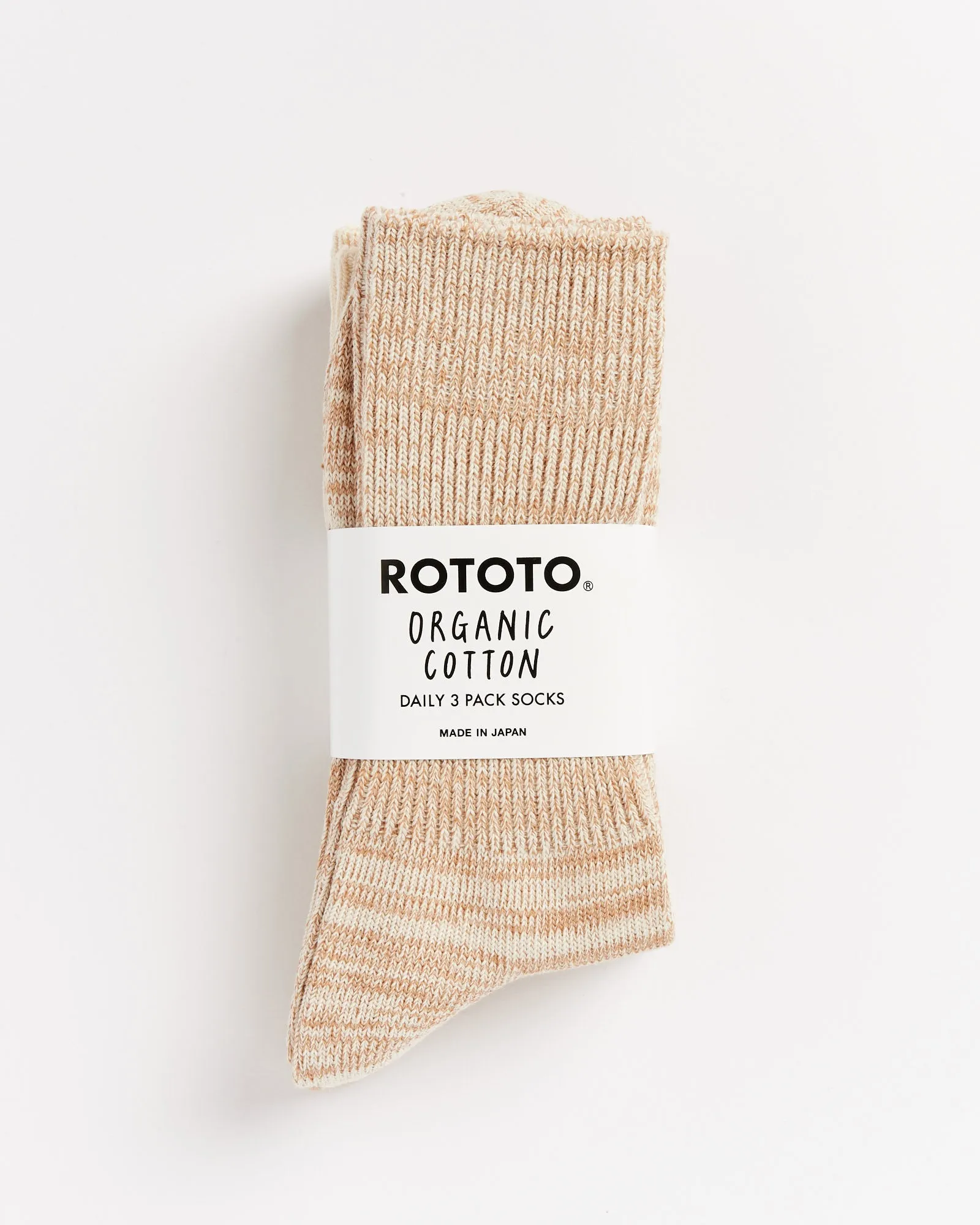 1427 Daily 3 Pack Ribbed Crew Socks in Ecru/Brown