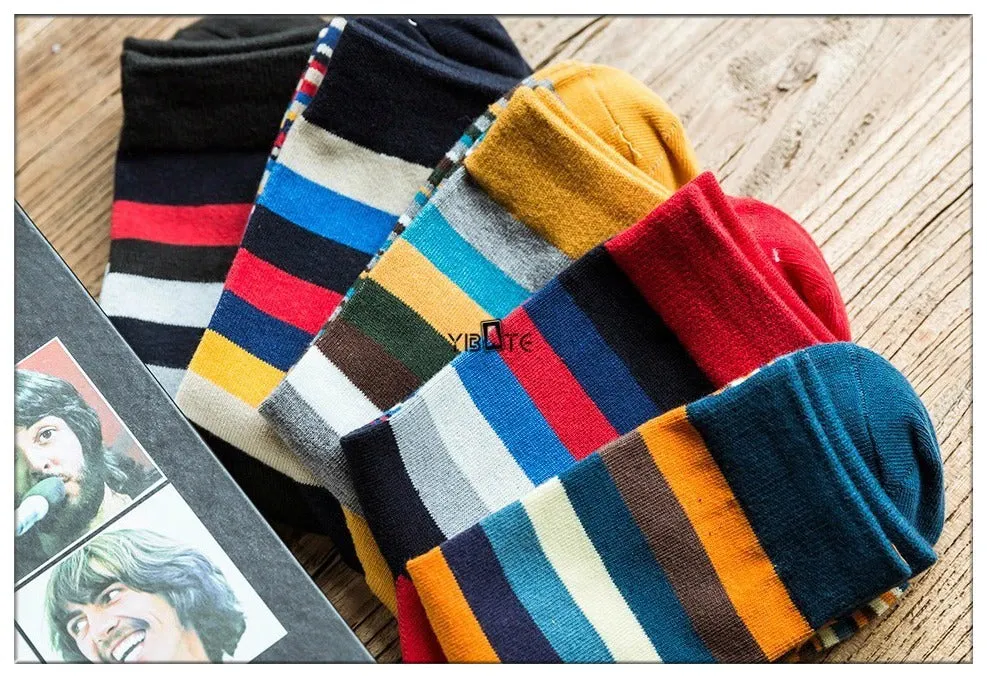 5 Pairs Popular Men's Latest Fashion Color Stripes Designed Socks