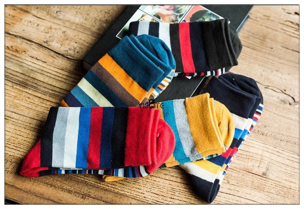 5 Pairs Popular Men's Latest Fashion Color Stripes Designed Socks