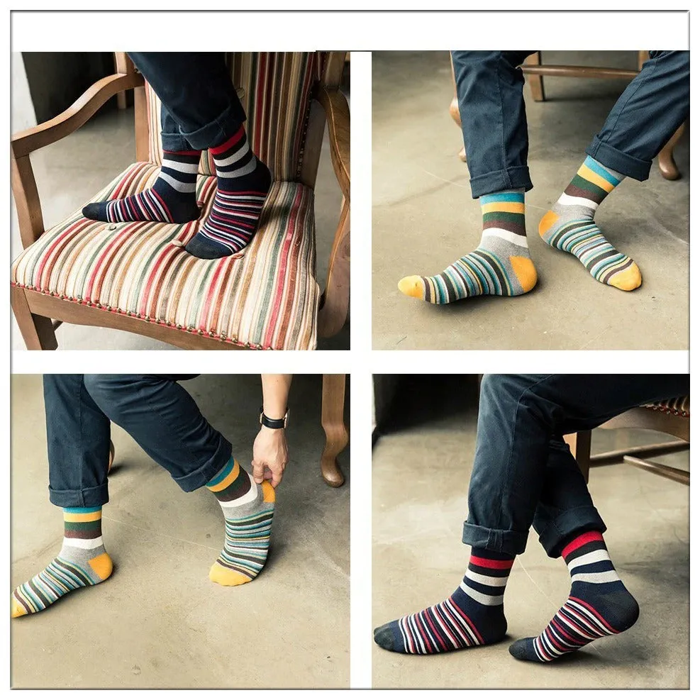 5 Pairs Popular Men's Latest Fashion Color Stripes Designed Socks