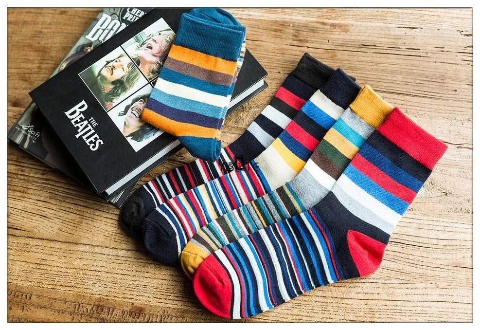 5 Pairs Popular Men's Latest Fashion Color Stripes Designed Socks