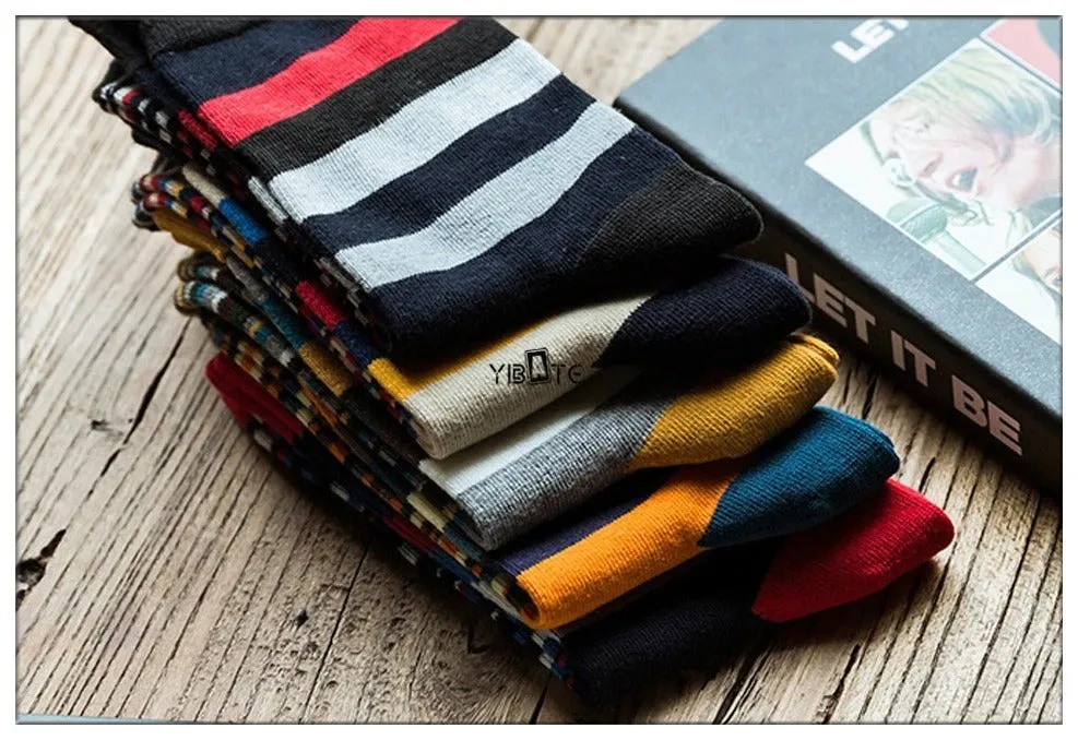 5 Pairs Popular Men's Latest Fashion Color Stripes Designed Socks