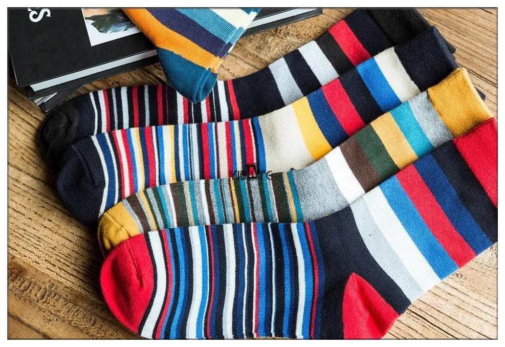 5 Pairs Popular Men's Latest Fashion Color Stripes Designed Socks