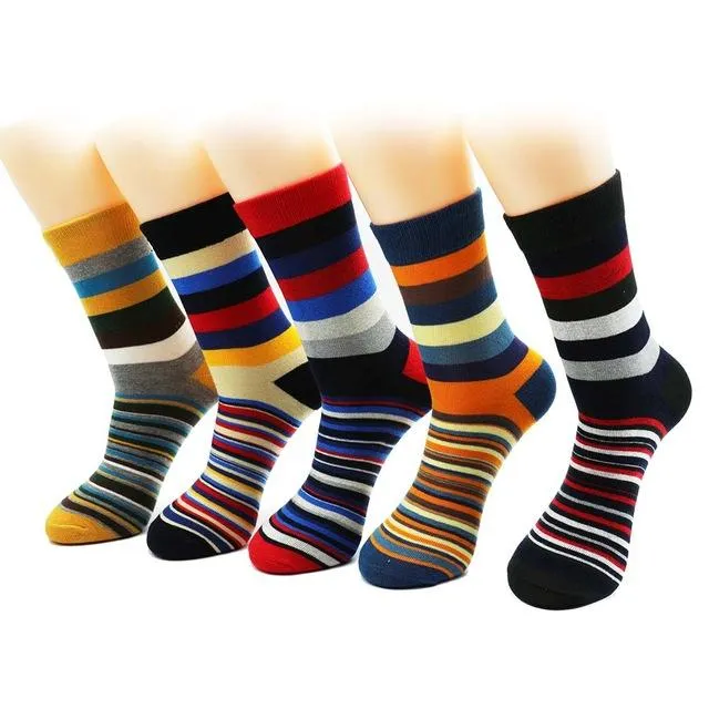 5 Pairs Popular Men's Latest Fashion Color Stripes Designed Socks