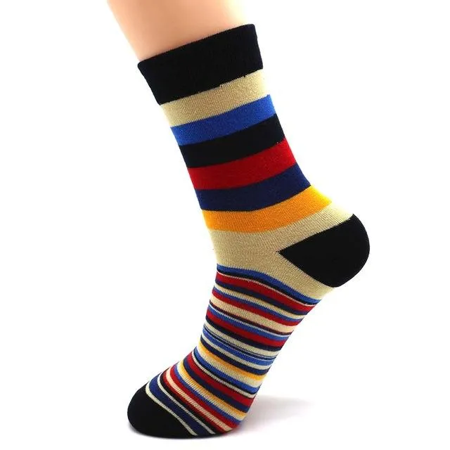 5 Pairs Popular Men's Latest Fashion Color Stripes Designed Socks