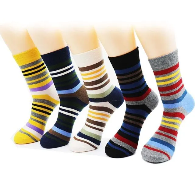 5 Pairs Popular Men's Latest Fashion Color Stripes Designed Socks