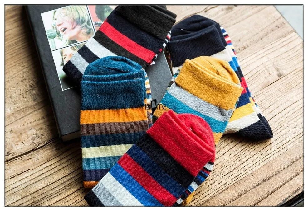 5 Pairs Popular Men's Latest Fashion Color Stripes Designed Socks