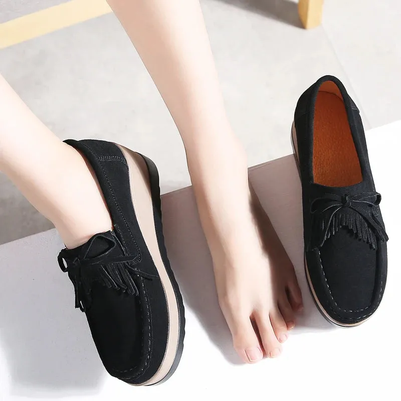 Ashore Shop Women Platform shoes leather suede plush slip on  loafers