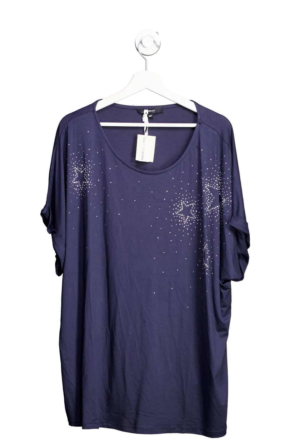 Capsule Navy Blue Stars Rhinestone Short Sleeve T Shirt UK 24