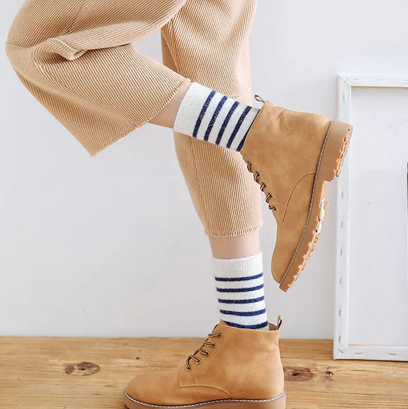 Cozy and Warm | Wool Socks | White Stripes