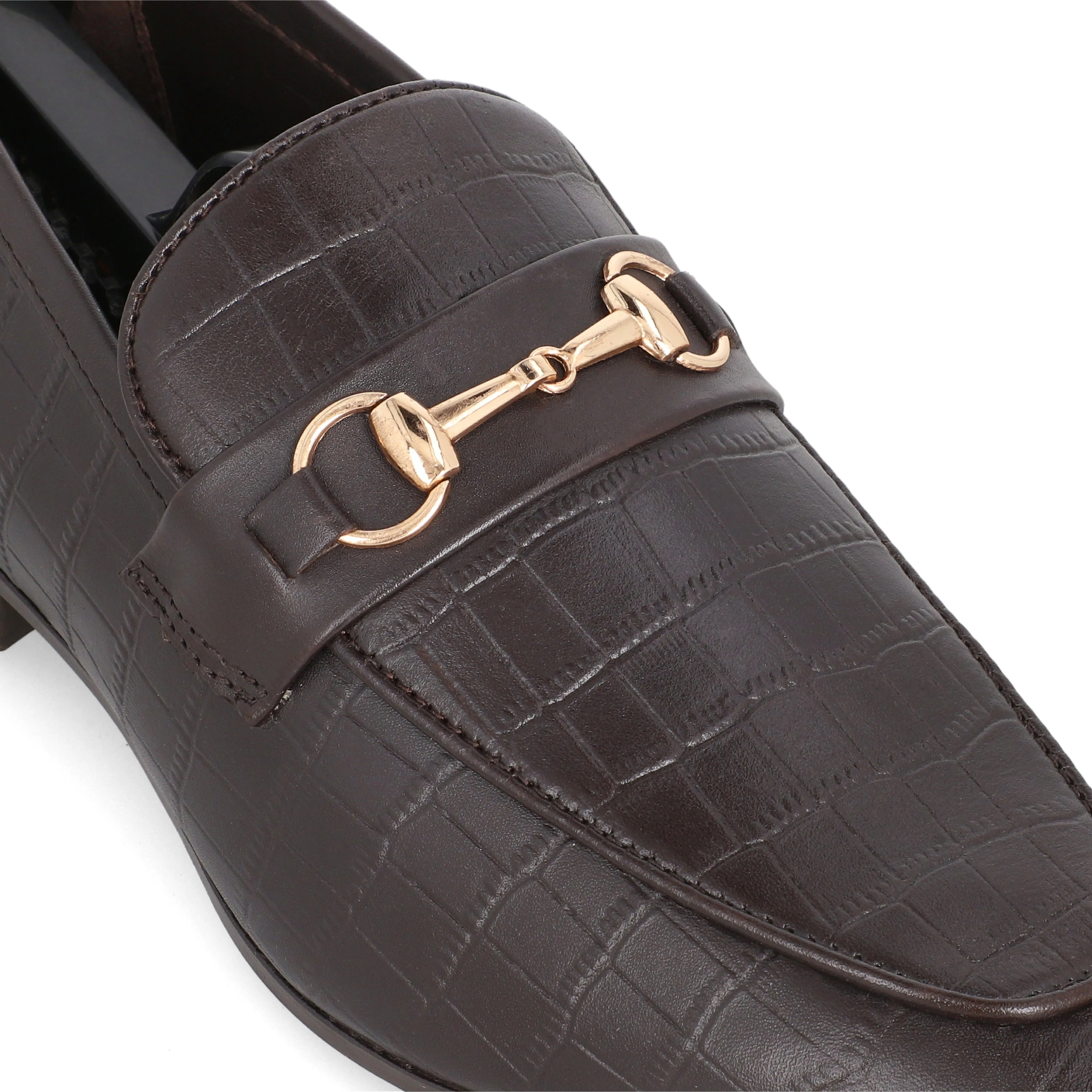 Crocodile Embossed Loafers-Brown