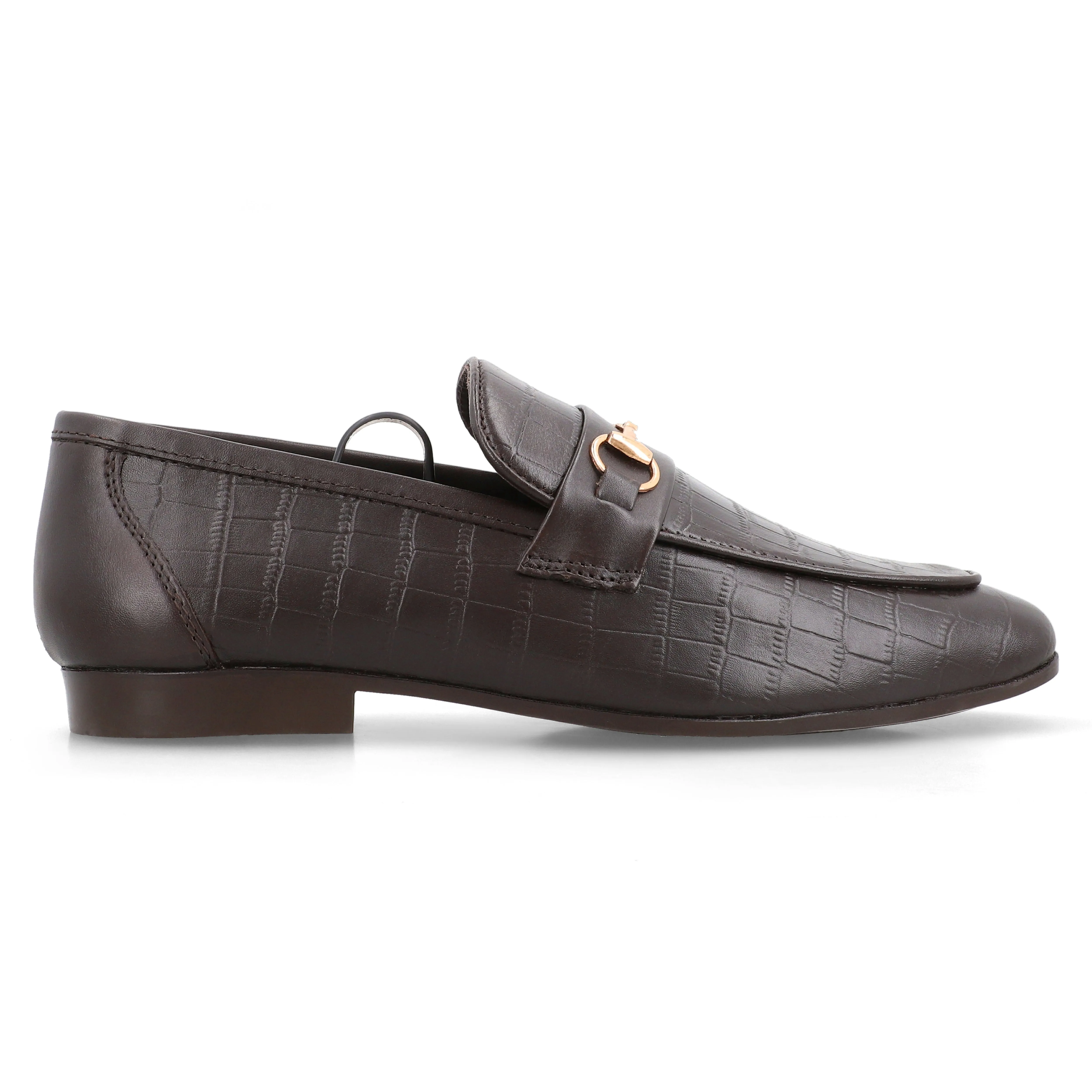 Crocodile Embossed Loafers-Brown