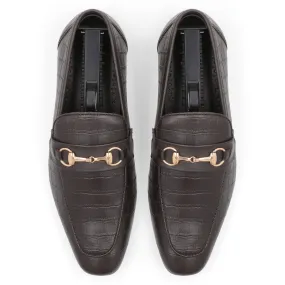 Crocodile Embossed Loafers-Brown