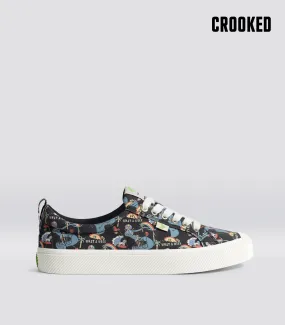 Crooked OCA Low Black Graphic Print Canvas Sneaker Women