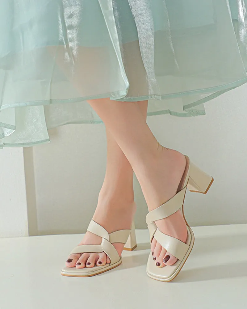 Cross Strap Block High Heel Sandals