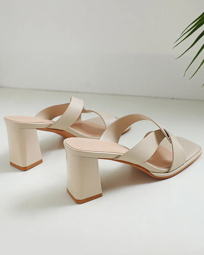 Cross Strap Block High Heel Sandals