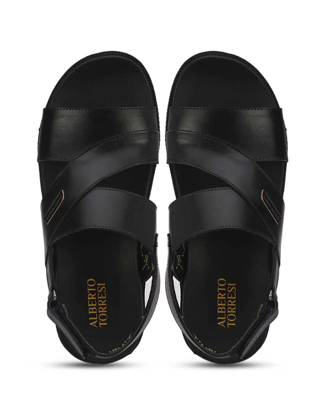 Deriko Black Genuine Leather Slingback Sandals For Men