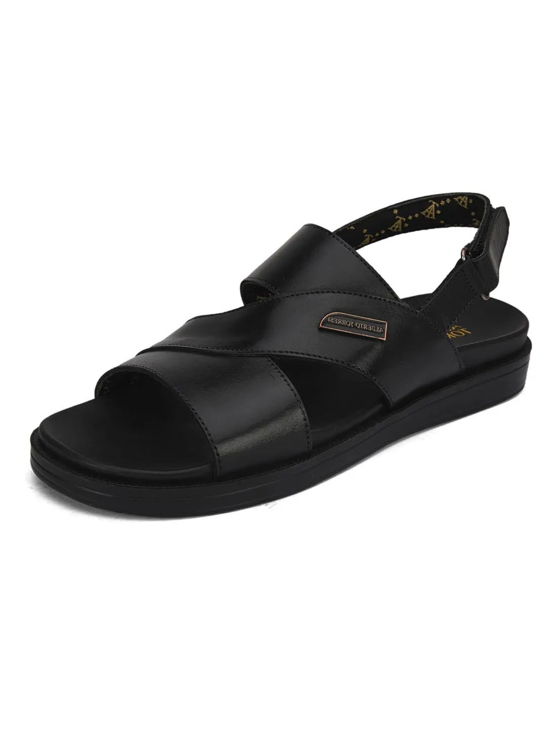 Deriko Black Genuine Leather Slingback Sandals For Men