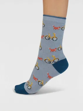 Dilloyn Cat And Bike Organic Cotton Socks - Lake Blue