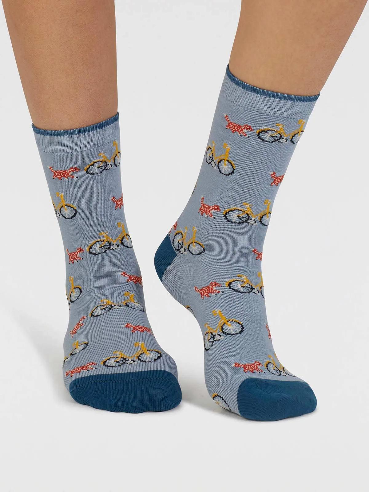 Dilloyn Cat And Bike Organic Cotton Socks - Lake Blue