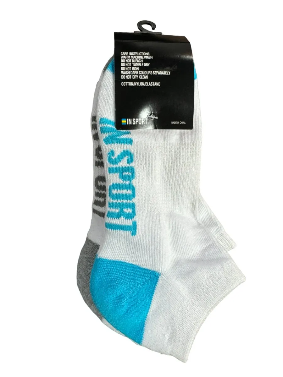 INSPORT WOMEN'S 3 PACK ANKLE WHITE SOCKS SIZES 2-8