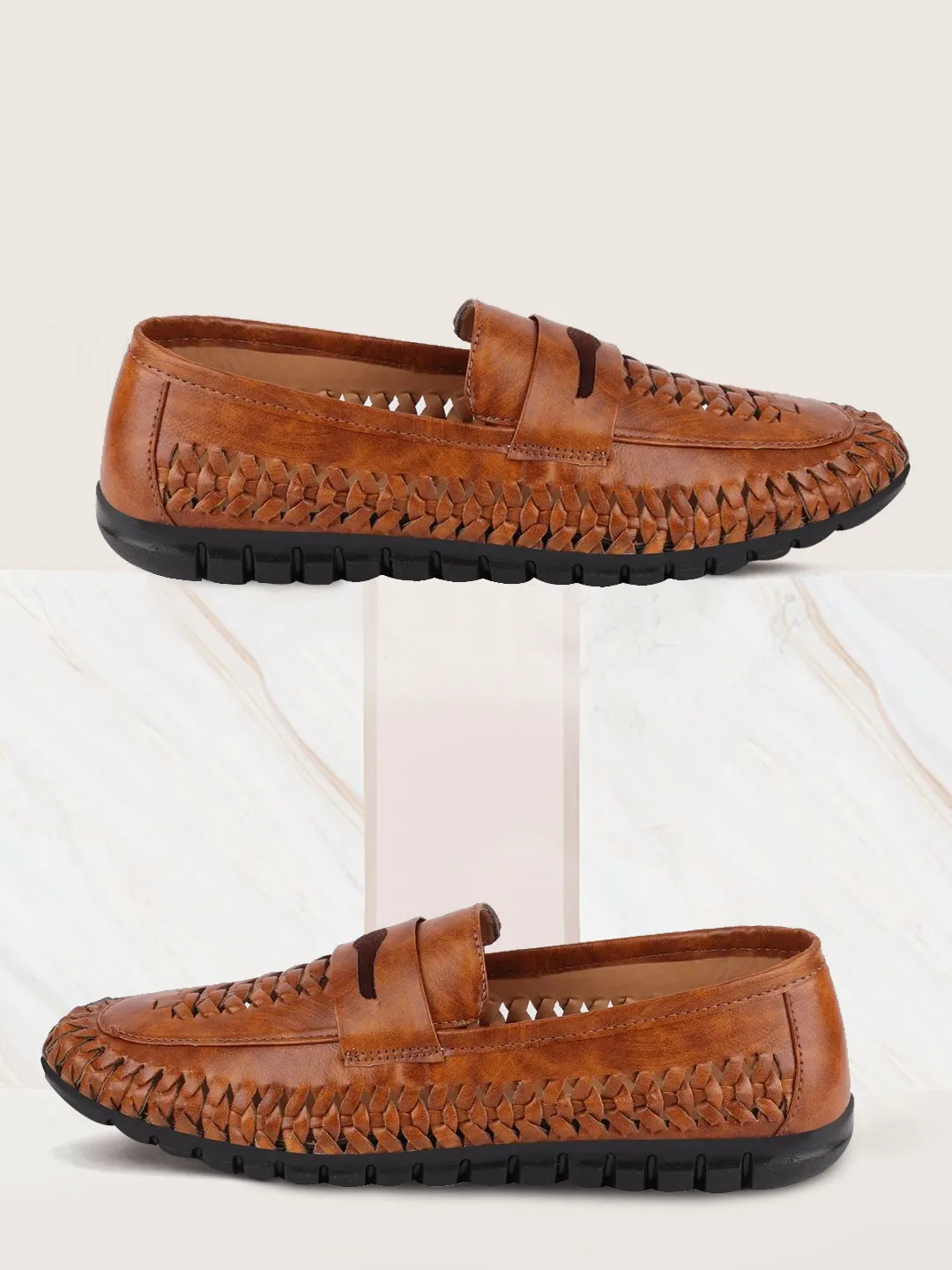 Men Tan Casual Slip-On Knitted Shoes