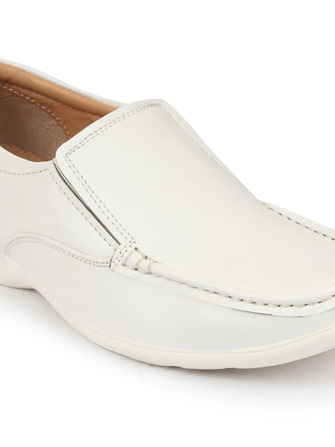 Men White Side Stitched Casual Comfort Slip-On Loafer Shoes