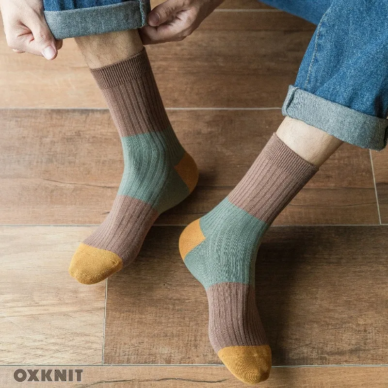 Men's Pure Cotton Socks Contrast Color Trendy Mid-Calf Length Socks