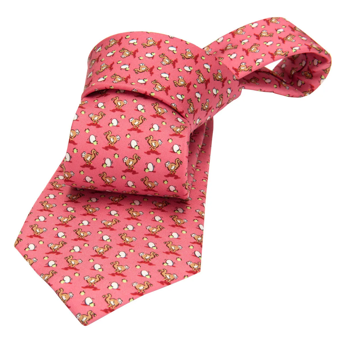 Montauk Ducks Silk Tie, Coral / Brown