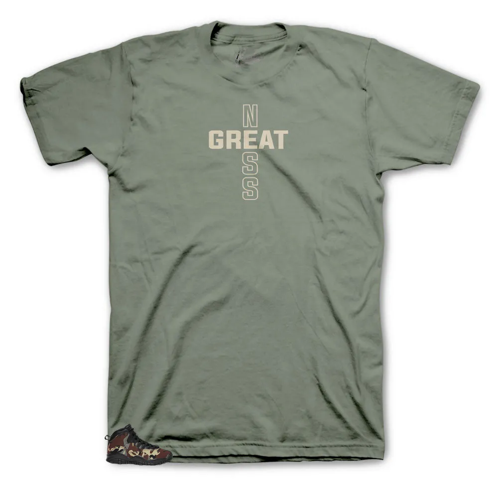 Retro 10 Woodland Camo Shirt - Greatness Cross - Olive