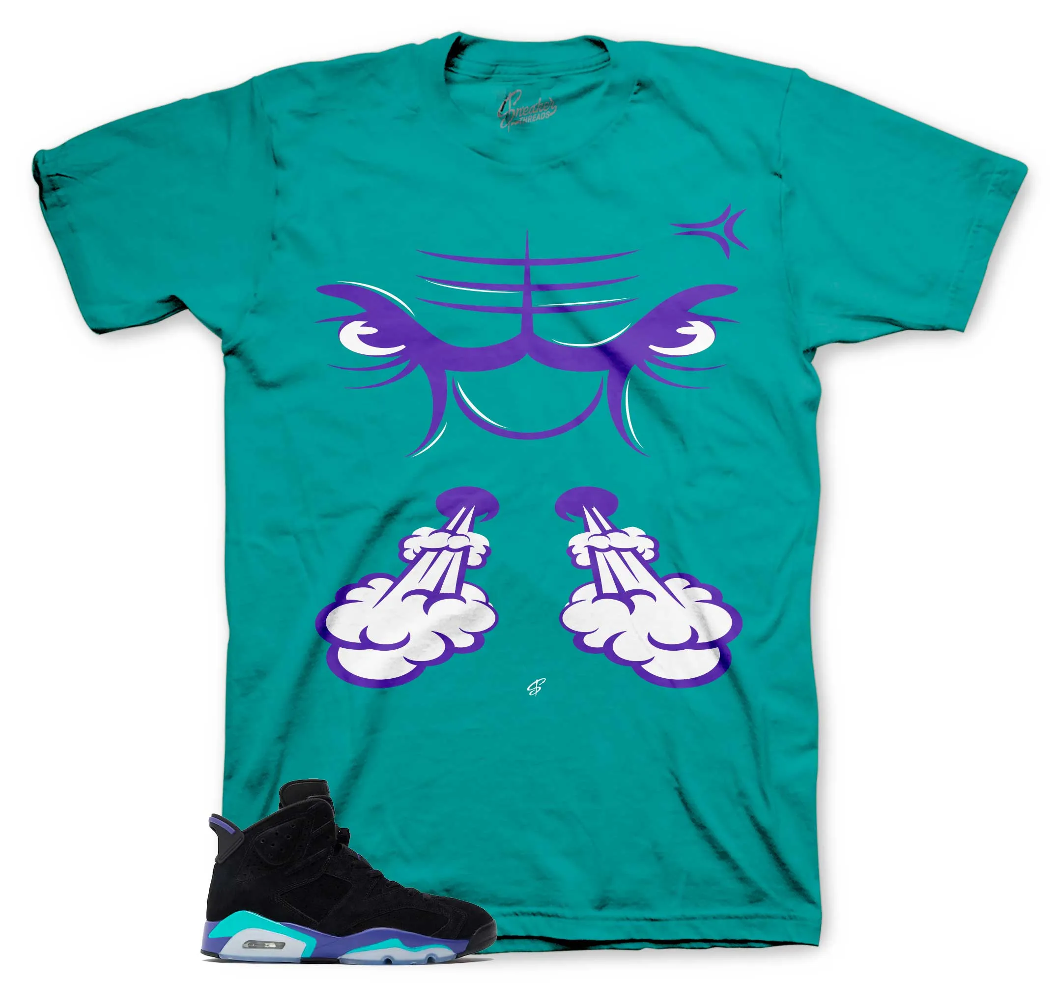 Retro 6 Aqua Shirt - Raging Face - Aqua