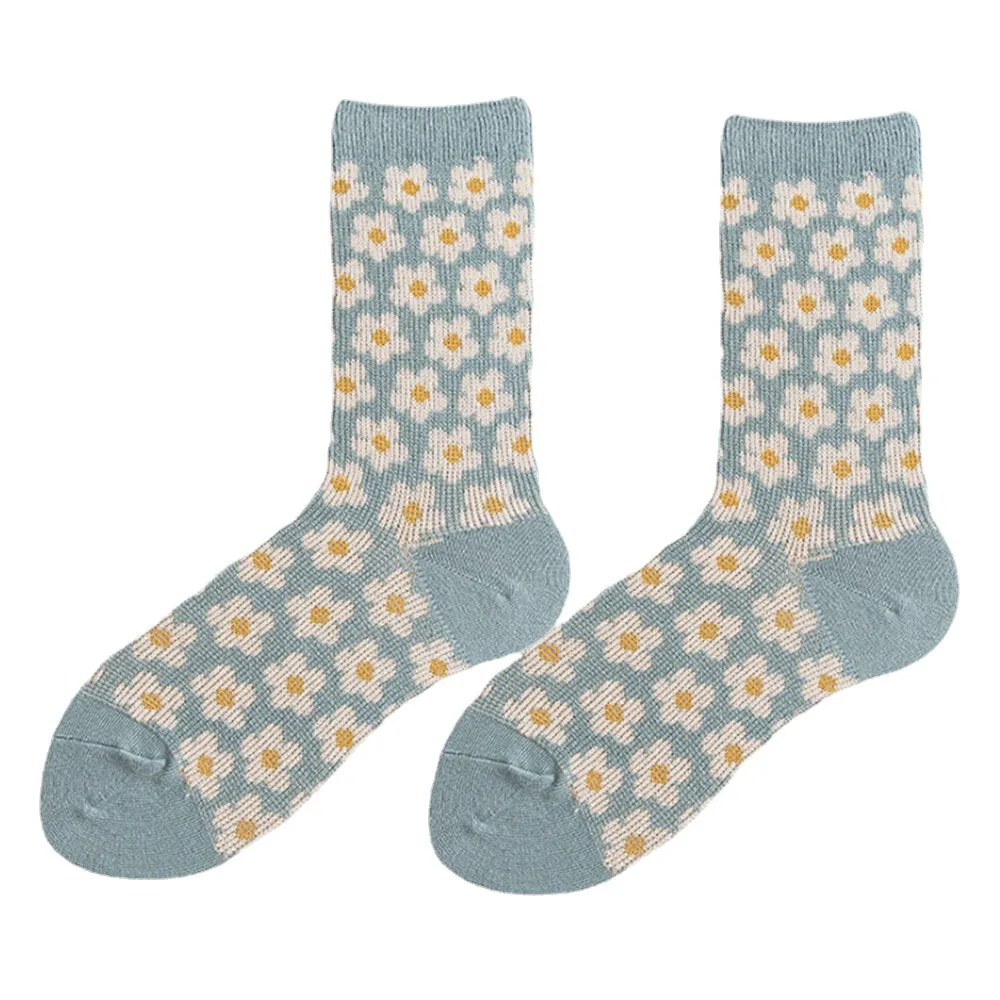 Women Cotton British Style Retro Floral Pattern Warm Casual Tube Socks