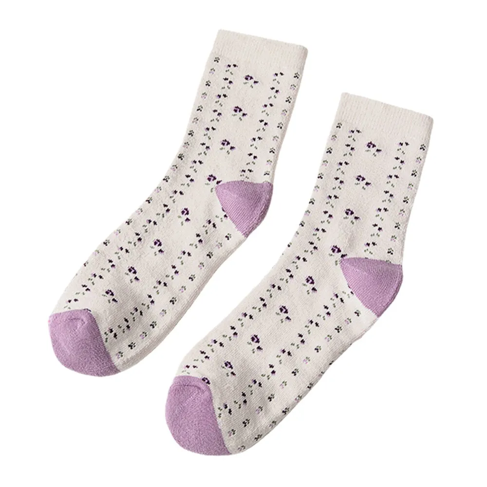 Women Cotton Thick Embroidery Multi Pattern Cute Casual Warm Tube Socks