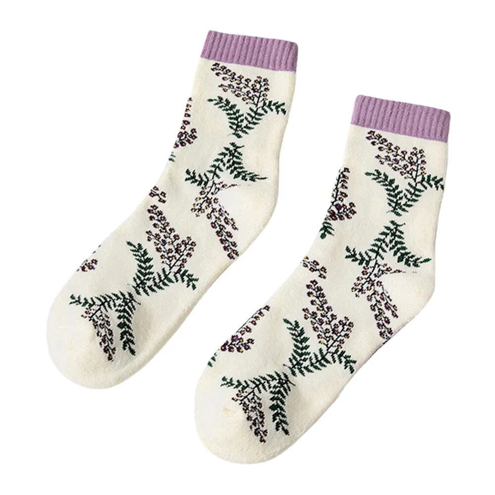 Women Cotton Thick Embroidery Multi Pattern Cute Casual Warm Tube Socks